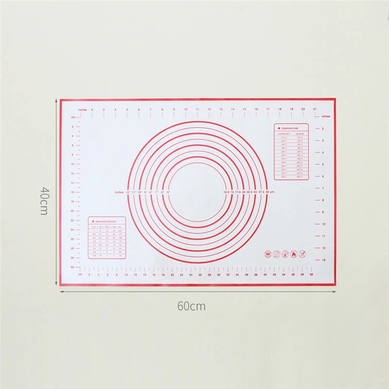 Tapete de silicona para hornear - Tapete antiadherente para amasar masa de 40/50/60 cm, lámina grande de cocina para extender masa para pizza, pan, pastel y preparación de horneado, almohadilla reutilizable de grado alimenticio
