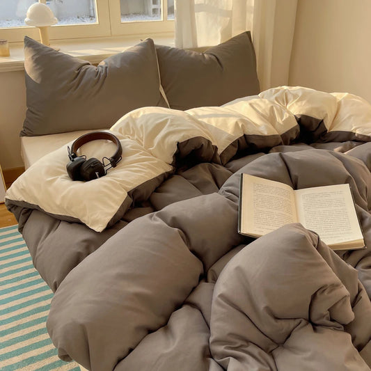 Juego de cama de algodón de 4 piezas – Juego de funda nórdica, sábana y fundas de almohada lisas para camas individuales, queen y king