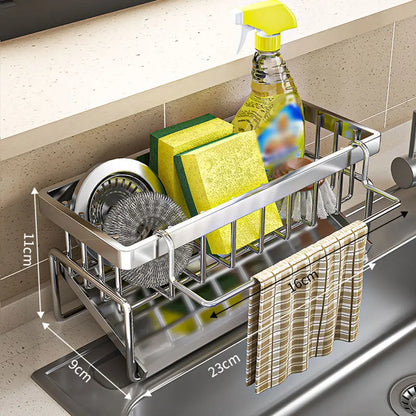 Soporte de esponja de acero inoxidable para fregadero – Escurridor de cocina y organizador de jabón para almacenamiento en el fregadero
