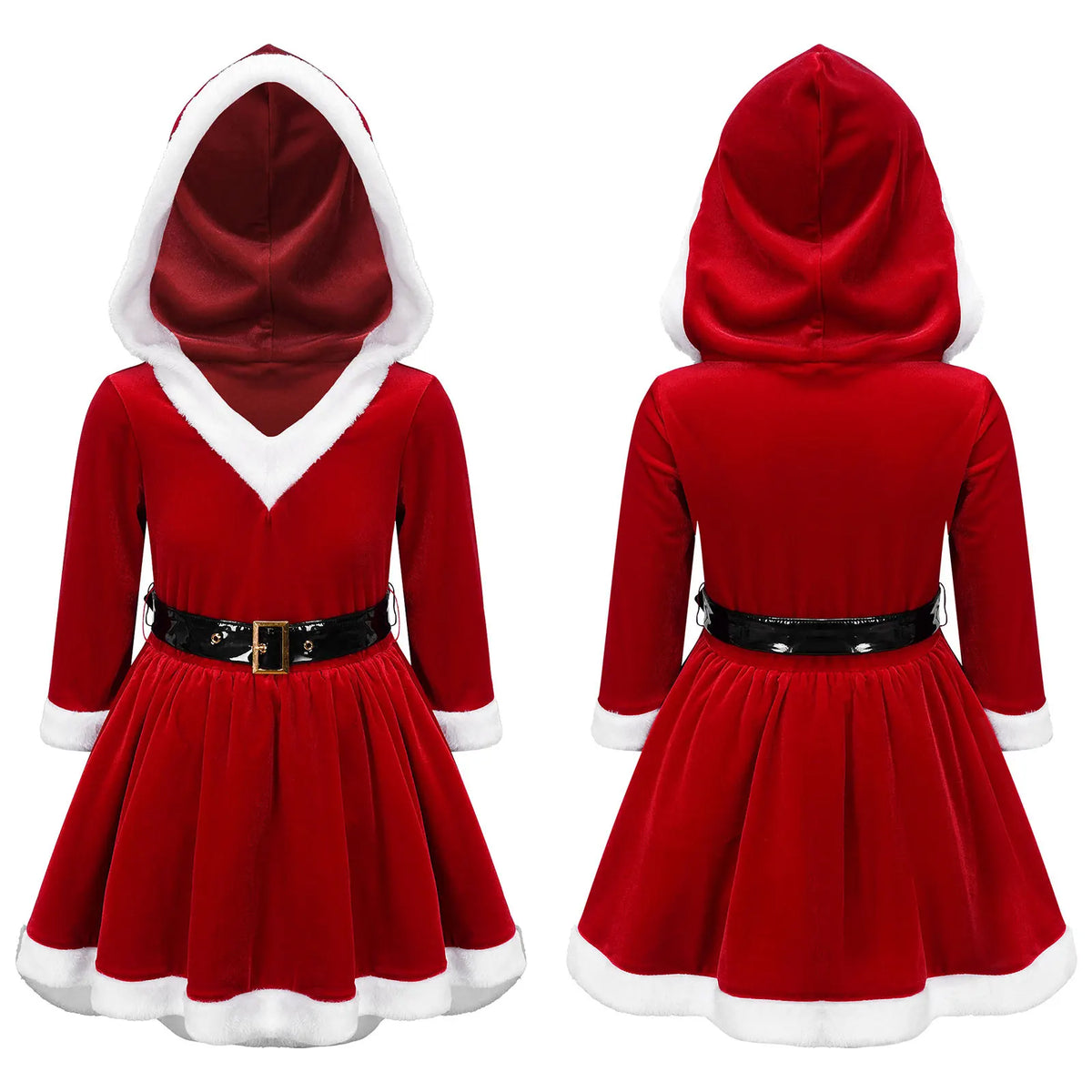 Little Girls Christmas Santa Claus Costume Dress, Hooded Velvet Princess Tutu Dress, Cute Xmas Party Cosplay Outfit for Holiday Celebrations, Dance Performances, Stage Shows and Festive Events