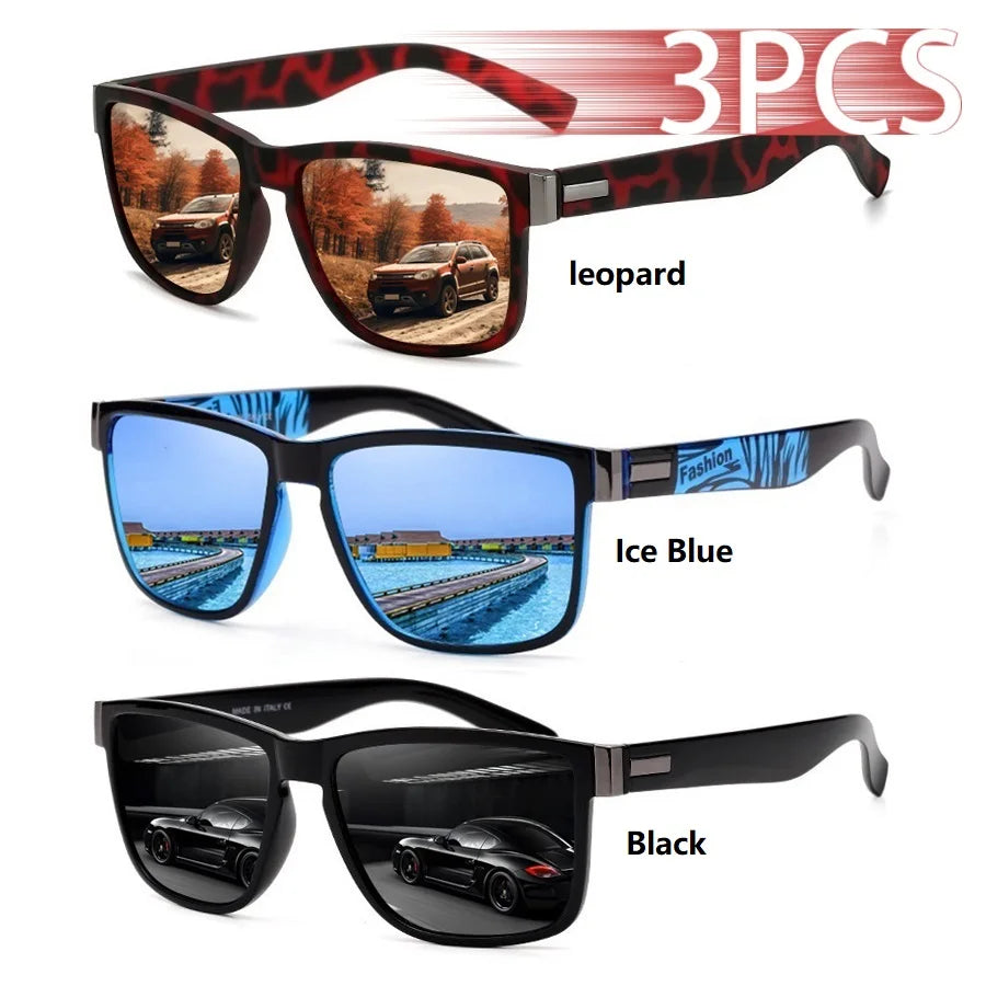 3PCS Classic Square Sunglasses – UV400 Unisex Fashion Eyewear for Men & Women, Colorful Lightweight Shades for Driving, Fishing & Outdoor Use