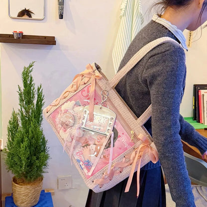 Bolsa Ita Japonesa Y2K para Mujer – Bonito Bolso de Hombro Transparente Lolita, Bolso Cruzado Grande de Exhibición DIY, Cartera de Moda Kawaii para la Escuela, Viajes y Uso Diario