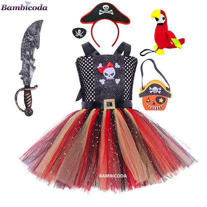 Girls Pirate Costume Dress – Fancy Cosplay Outfit for Halloween, Carnival & Party Dress-Up, Ages 3–10Y