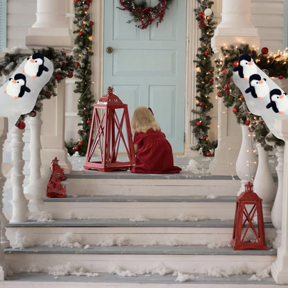 Christmas Staircase Decoration Set – Faux Snow Cotton Carpet with Sliding Penguins, DIY Holiday Decor for Stairs, Banisters & Indoor Christmas Displays