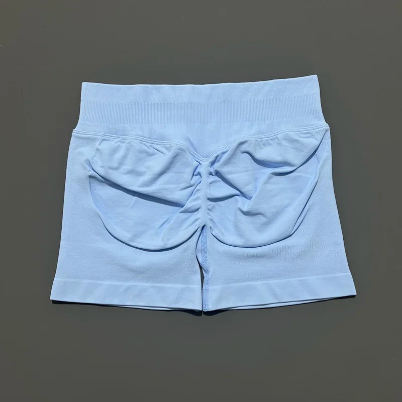 HISTELLO Pantalones cortos de yoga sin costuras de 4.5" para mujer – Pantalones cortos deportivos de talle bajo con efecto fruncido para gimnasio, fitness, correr y ropa deportiva