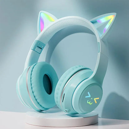 RGB Cat Ear Wireless Bluetooth Headphones – Luminous Gaming Headset with Microphone, Noise Reduction & HiFi Sound for Girls, Calls & Music