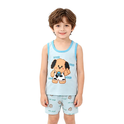 Kids 100% Cotton Pajama Set Sleeveless Tank Top & Shorts Summer Sleepwear for Boys & Girls