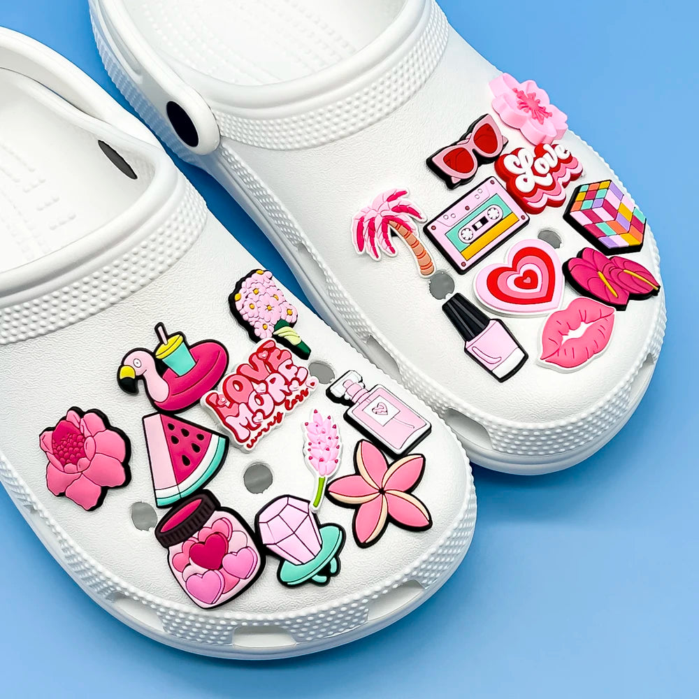 1/30PCS Girls' Shoe Charms – Flower, Perfume, Piano & Cassette Clog Pins in Pink, Cute Shoe Decorations for Women & Kids