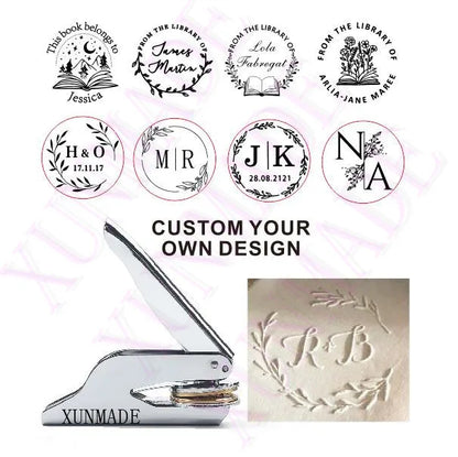 Custom Initials Embosser Stamp – Personalized Book & Wedding Embossing Seal for Address, Library & Gift Branding | Custom Paper Decor Accessory