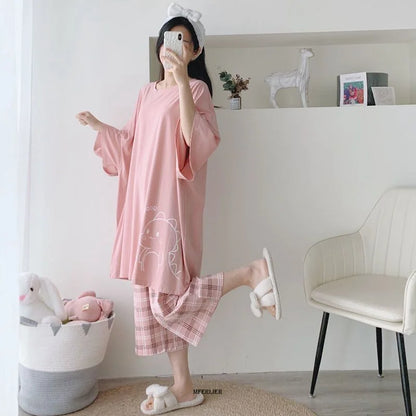 Plus Size Women's Pajama Set Up to 6XL – Short Sleeve O-Neck Sleepwear Top & Pants Set for Summer