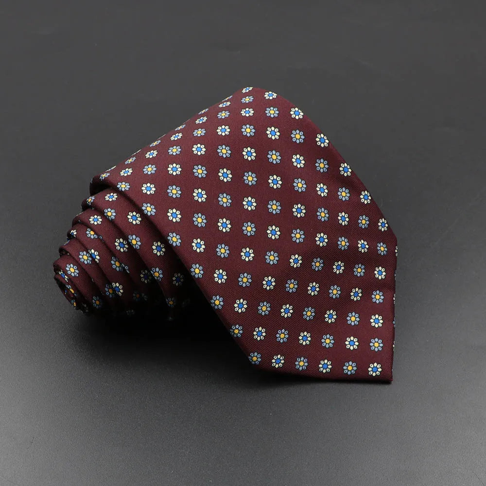 Men's 7.5cm Soft Silk Necktie – Floral & Dot Pattern Tie for Weddings, Business, Parties & Formal Wear