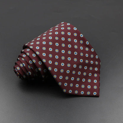 Men's 7.5cm Soft Silk Necktie – Floral & Dot Pattern Tie for Weddings, Business, Parties & Formal Wear