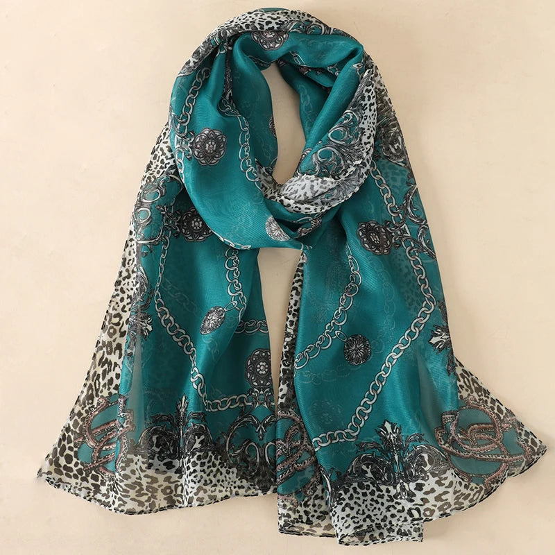 Women's Printed Chiffon Scarf Shawl – Lightweight Silk-Feel Long Wrap for Beach, Travel & Outdoor Wear, Fashion Headband Accessory