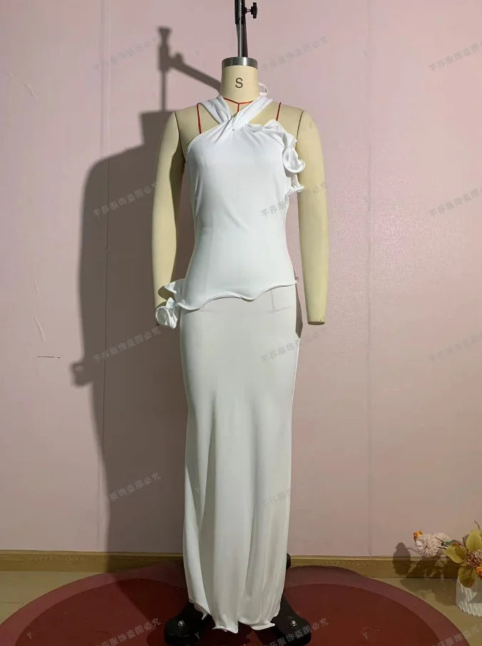 Women’s 2026 Spring Halter Neck Backless Long Dress Slim Fit Hip Hugging Elegant Sexy Solid Color