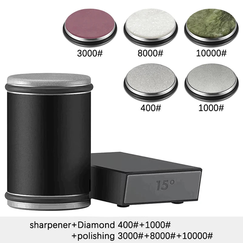 Juego de afilador de cuchillos rodante – Piedra de afilar de diamante con guía angular de 15° y 20° para cuchillos de cocina