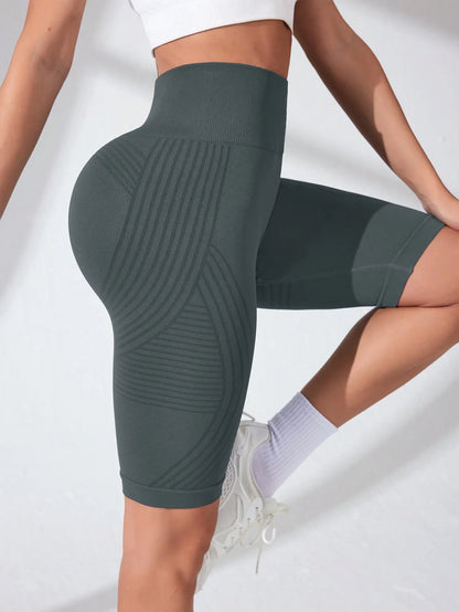 Women’s High Waist Seamless Slim Yoga Shorts Stretchy Push Up Butt Lifting Knitted Workout Running