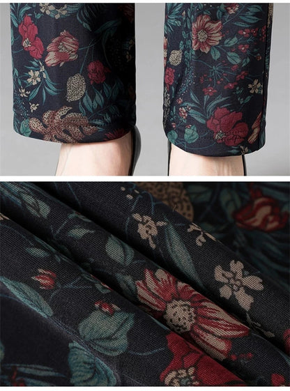 8XL Plus Size Women's Winter Pants – Printed Elastic High-Waist Velvet Trousers, Warm Straight-Leg Casual Oversized Fit