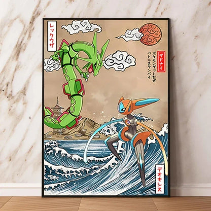 Pokémon Dracaufeu & Tortank Impression sur Toile Décoration Murale Tableau Poster HD pour Salon Maison