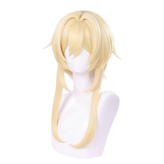 Perruque de cosplay Lumine de Genshin Impact | Perruque de cheveux synthétiques blond clair pour Halloween, fêtes et costumes d'anime