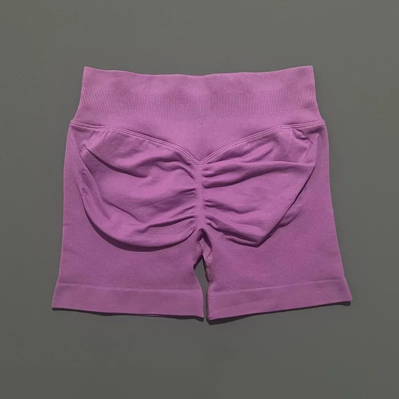 HISTELLO Pantalones cortos de yoga sin costuras de 4.5" para mujer – Pantalones cortos deportivos de talle bajo con efecto fruncido para gimnasio, fitness, correr y ropa deportiva