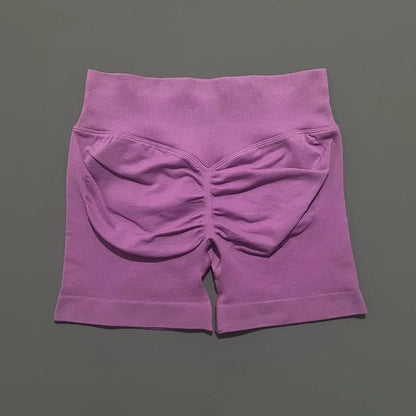 HISTELLO Pantalones cortos de yoga sin costuras de 4.5" para mujer – Pantalones cortos deportivos de talle bajo con efecto fruncido para gimnasio, fitness, correr y ropa deportiva