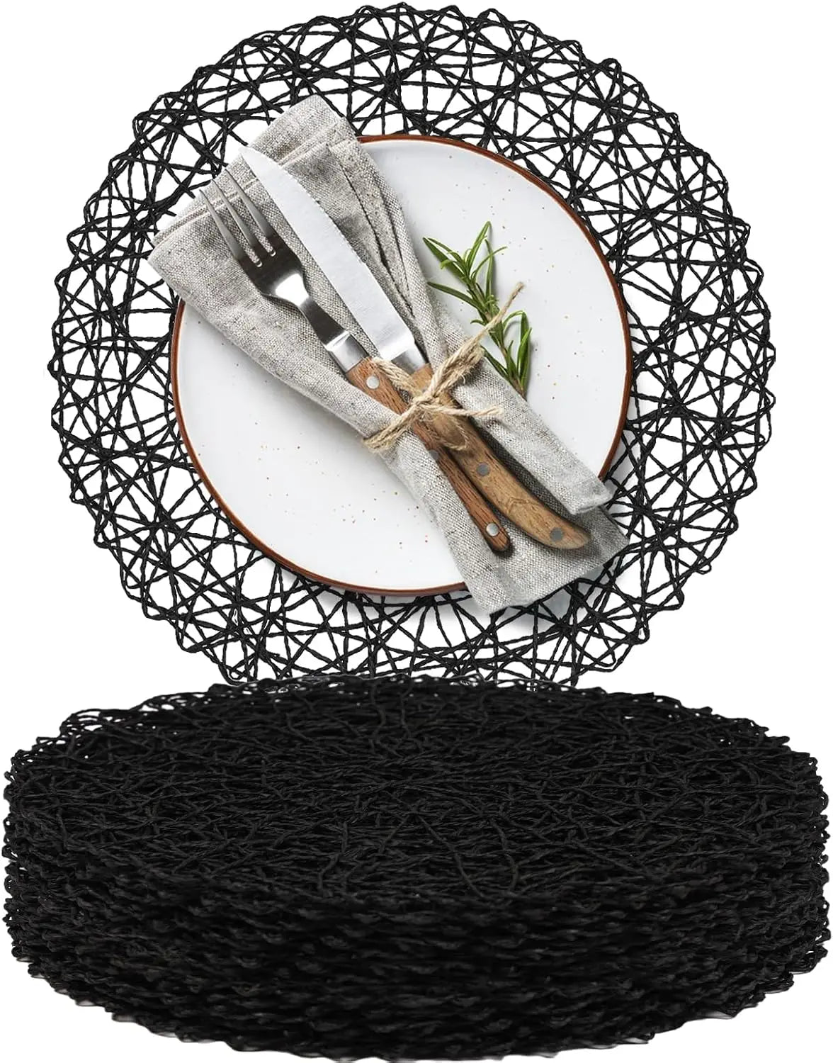 12–48PCS 15-Inch Round Paper Braided Placemats – Boho Woven Table Mats for Dining Table, Wedding, Party & Home Decor