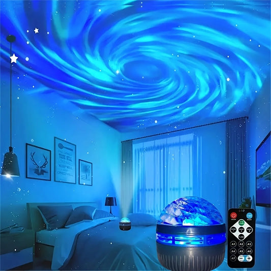 Aurora Projection LED Stage Light – USB Starry Sky Projector with Remote Control & 7-Color Effects for Christmas Parties & Events