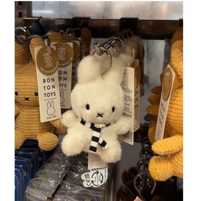 Kawaii Miffy Black & White Striped Scarf Hanging Doll – Cute Mini Figure Pendant Christmas Gift for Girls & Boys