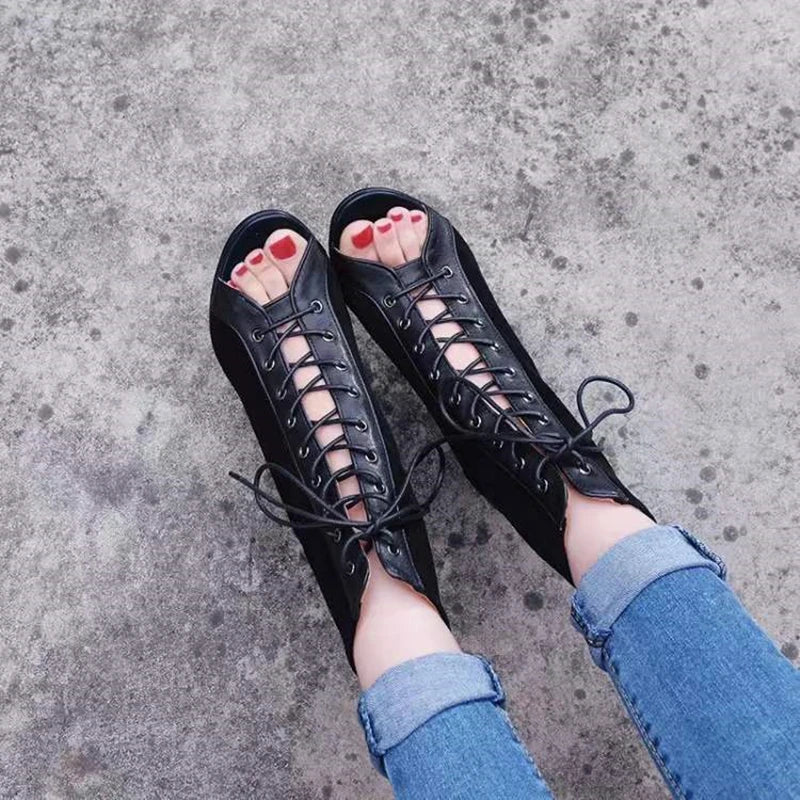 Sandalias de tacón de aguja con cordones para mujer – Botines de tacón alto con puntera abierta de 9 cm, zapatos sexy de moda de verano para fiesta y baile