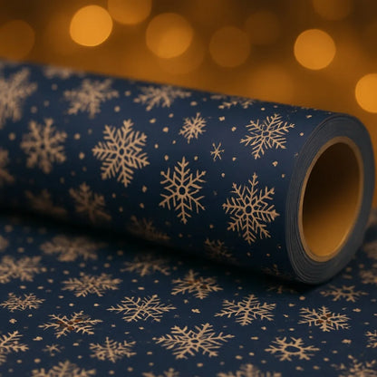 1 Roll Extra Long Navy Blue Snowflake Wrapping Paper – Double-Sided Winter Snowflake Kraft Gift Wrap for Christmas & Holiday Packaging