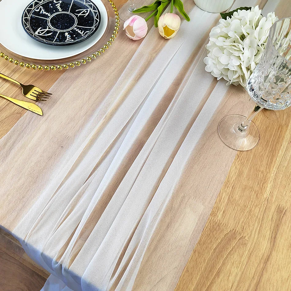 Camino de mesa de gasa - Decoración de arco de boda de tela de seda transparente | Decoración de mesa bohemia para cumpleaños y eventos