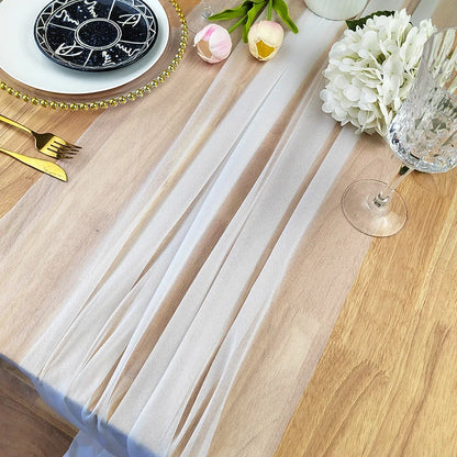 Camino de mesa de gasa - Decoración de arco de boda de tela de seda transparente | Decoración de mesa bohemia para cumpleaños y eventos