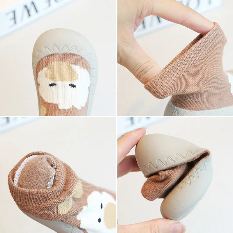 Zapatos y calcetines primeros pasos para bebés – Bonitas zapatillas de dibujos animados para bebés con suela de goma suave para niños y niñas