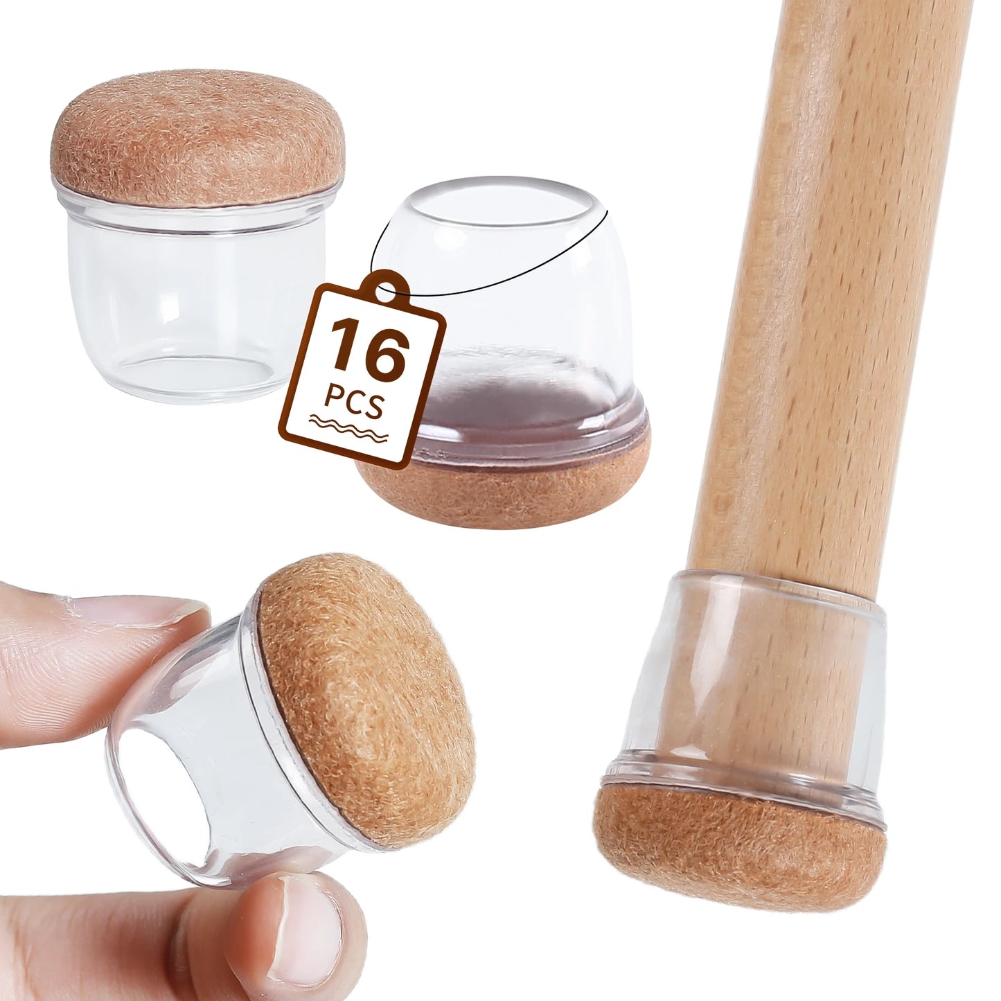 16-Pack Silicone Chair Leg Floor Protectors - Non-Slip Furniture Leg Caps with Felt Pads for Hardwood Floors