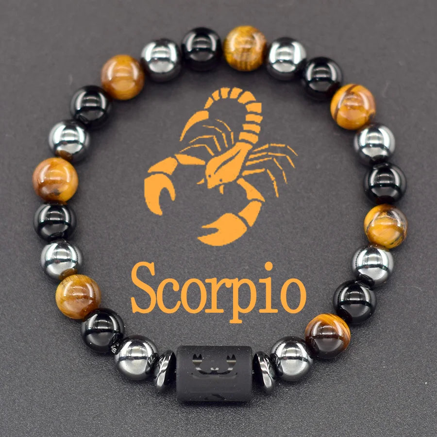 Pulsera de constelación de 12 signos del zodiaco – Brazalete con dije de astrología para hombres y mujeres | Regalo de joyería de amistad Aries, Virgo, Leo y Libra