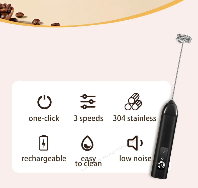 USB Rechargeable Milk Frother – 3-Speed Handheld Foam Maker for Coffee, Lattes & Matcha