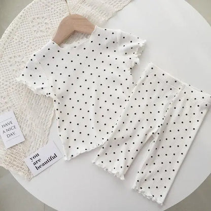 Korean Style Girls Summer Pajama Set – Floral Print Short Sleeve T-Shirt & Shorts Outfit for Kids 1–8 Years