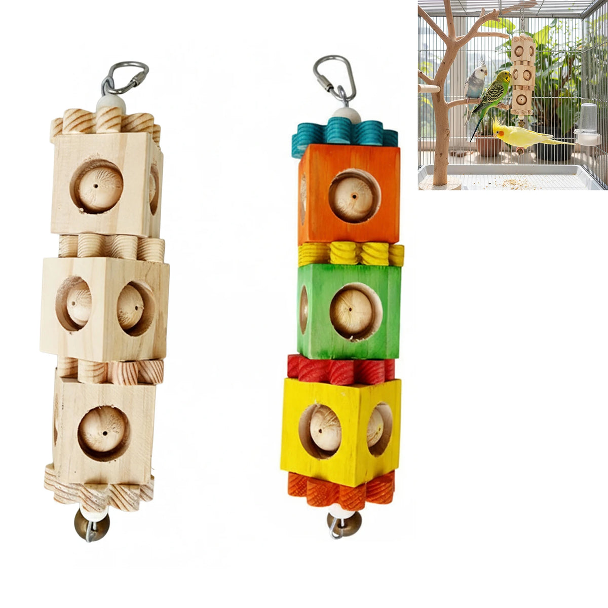Colorful Wooden Parrot Chew Toys – Bite-Resistant Cage Enrichment Blocks & Interactive Puzzle Toys for Small Birds