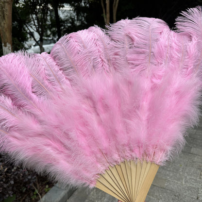 Abanico Grande de Plumas de Avestruz Blancas – Elegante Abanico para Baile y Actuaciones Escénicas (100 cm / 130 cm)