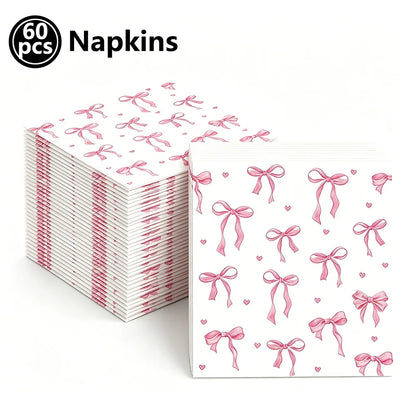 Kit de Fête d'Anniversaire Rose – Thème Princesse Bannière, Ballons Nœud, Pailles, Assiettes en Papier Jetables, Serviettes et Gobelets Vaisselle Décorations pour Fêtes d'Anniversaire de Filles