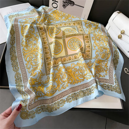 70x70CM Foulard en soie imprimé pour femme – Châle Pashmina carré tendance, tour de cou de luxe, bandeau et bandana décoratif