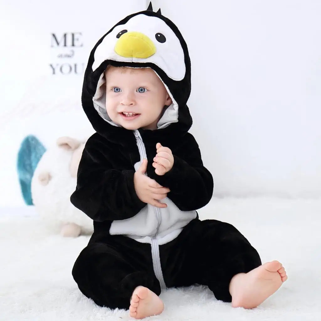Halloween Dinosaur Baby Romper – Warm Fleece Hooded Kigurumi Pajamas & Animal Jumpsuit for Baby Boys & Girls, Cozy Winter Costume 0-4T