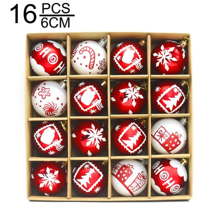 16PCS 6CM Christmas Tree Balls – Red & White Painted Plastic Hanging Ornaments with Electroplated Finish, Reusable Xmas Tree Decorations