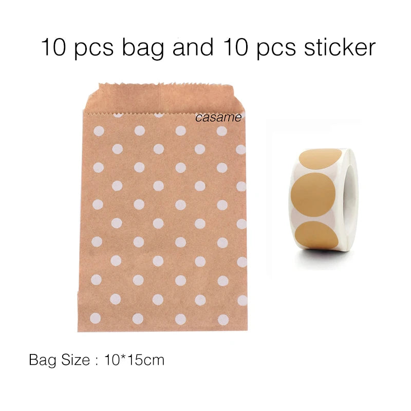 10PCS Stand-Up Colorful Gift Bags with Stickers – Solid, Striped & Polka Dot Treat Bags for Wedding, Birthday & Party Favors (18×9×6cm)