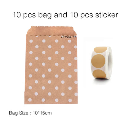 10PCS Stand-Up Colorful Gift Bags with Stickers – Solid, Striped & Polka Dot Treat Bags for Wedding, Birthday & Party Favors (18×9×6cm)