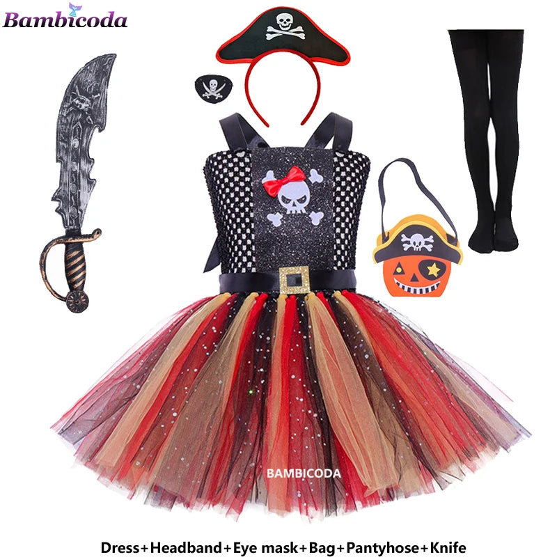 Girls Pirate Costume Dress – Fancy Cosplay Outfit for Halloween, Carnival & Party Dress-Up, Ages 3–10Y