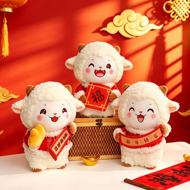 Fluffy Goat Ornament – Cute Desk Decoration & Chinese New Year Gift, Lunar Spring Festival Decor for Sheep Zodiac Collectors