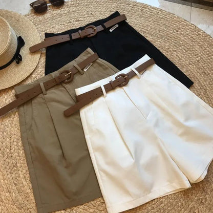 Women’s Wide Leg Shorts Summer Thin Cotton A-Line Zipper Office Lady Casual Loose Shorts