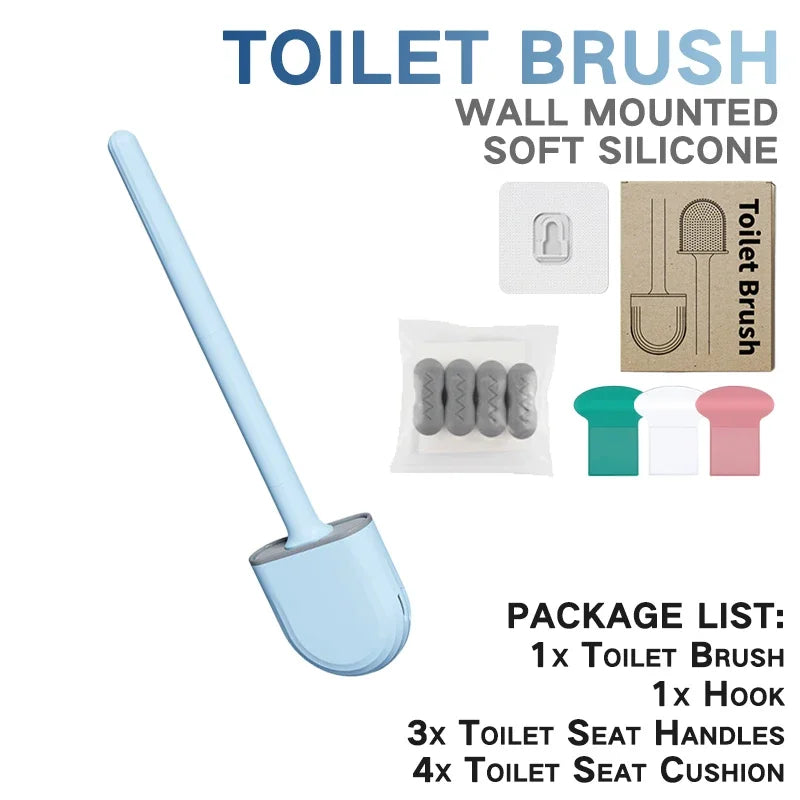 Juego de escobillas de inodoro de silicona – Limpiador de inodoro montado en la pared, kit moderno de cepillo de limpieza para WC, cepillo de silicona flexible con soporte de almacenamiento para baño y accesorios