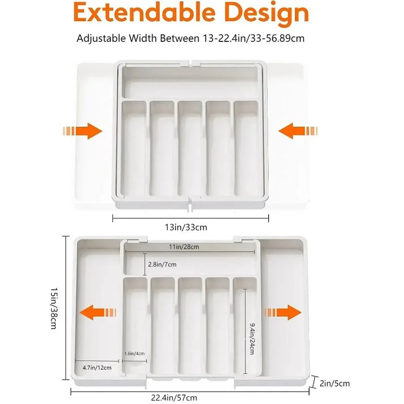 Adjustable Flatware Drawer Organizer – Plastic Kitchen Utensil Storage Tray for Cutlery, Tableware & Countertop